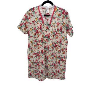 Vintage Private Moments‎ Pearl Snap House Dress Medium White Floral Cotton Blend